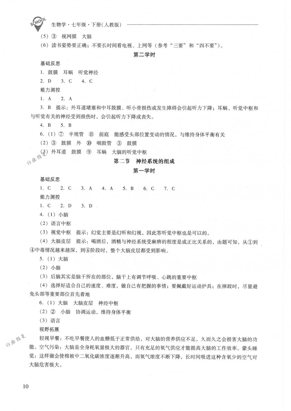 2018年新课程问题解决导学方案七年级生物学下册人教版 第10页