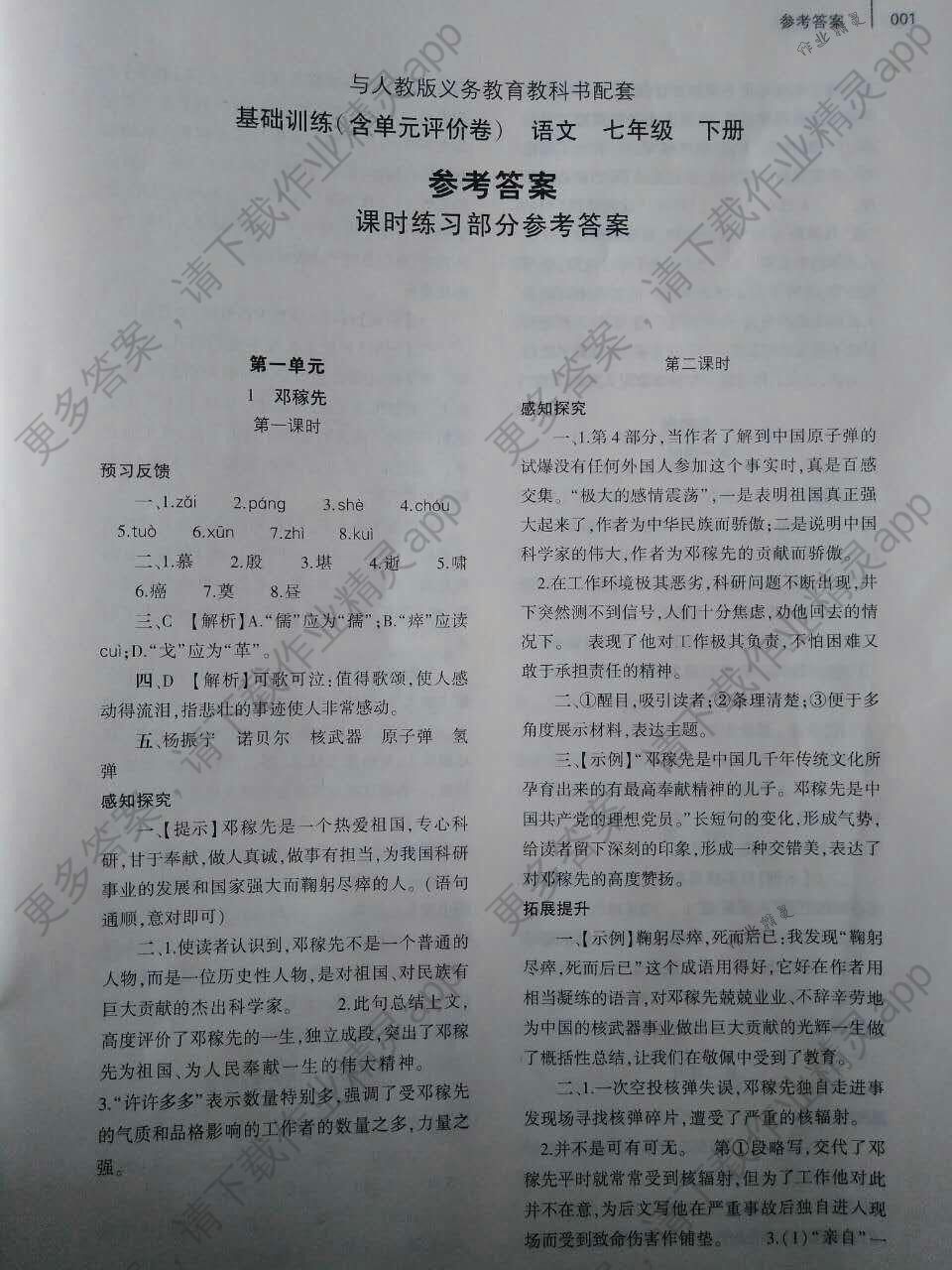 2018年基础训练七年级语文下册人教版仅限河南省使用大象出版社