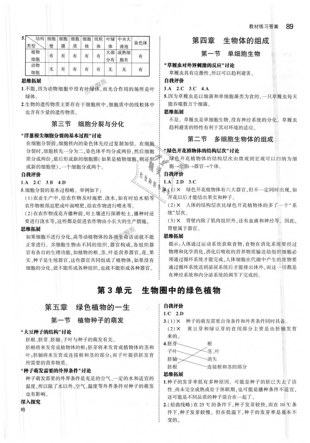 2018年5年中考3年模擬初中生物七年級(jí)上冊(cè)蘇教版 第37頁(yè)