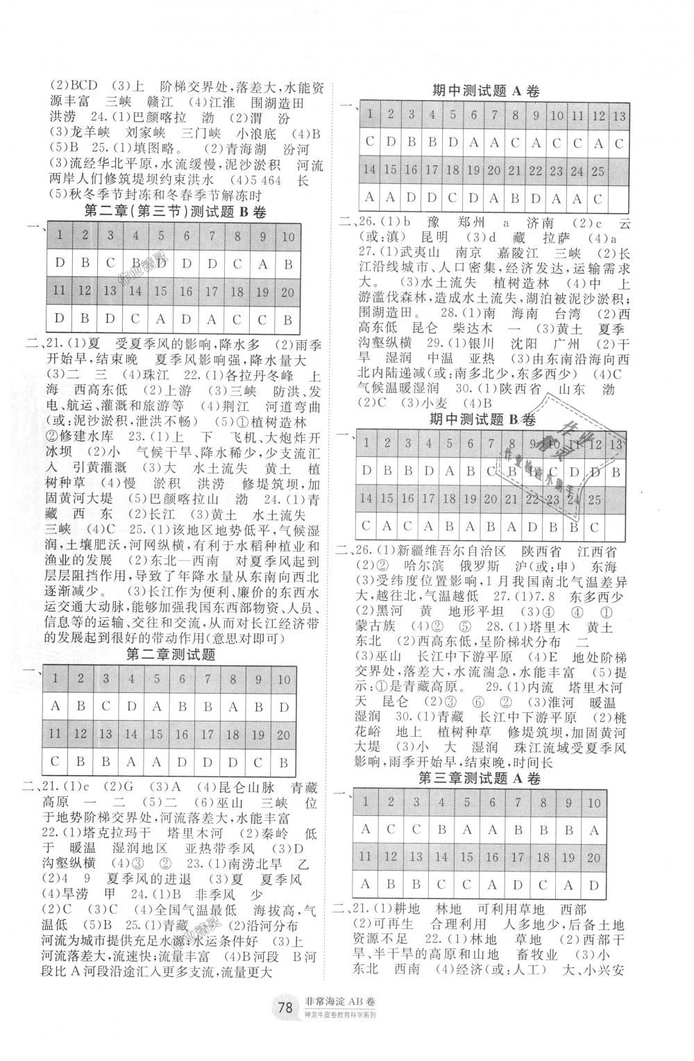 2018年海淀單元測(cè)試AB卷八年級(jí)地理上冊(cè)湘教版 第2頁(yè)