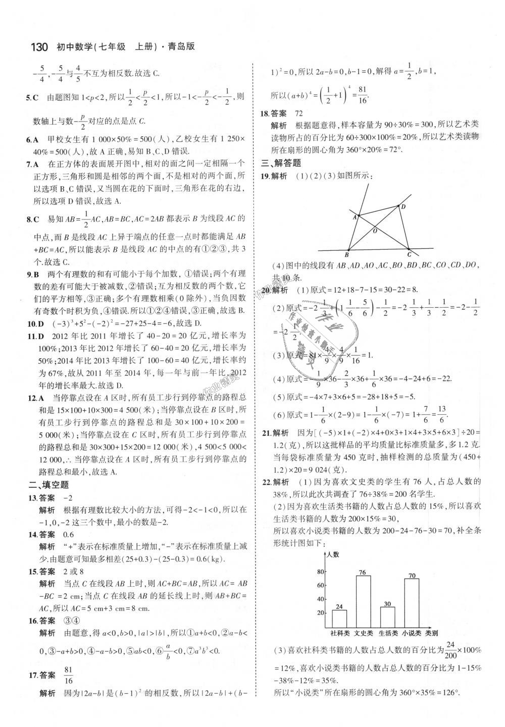 2018年5年中考3年模拟初中数学七年级上册青岛版答案—青夏教育精英