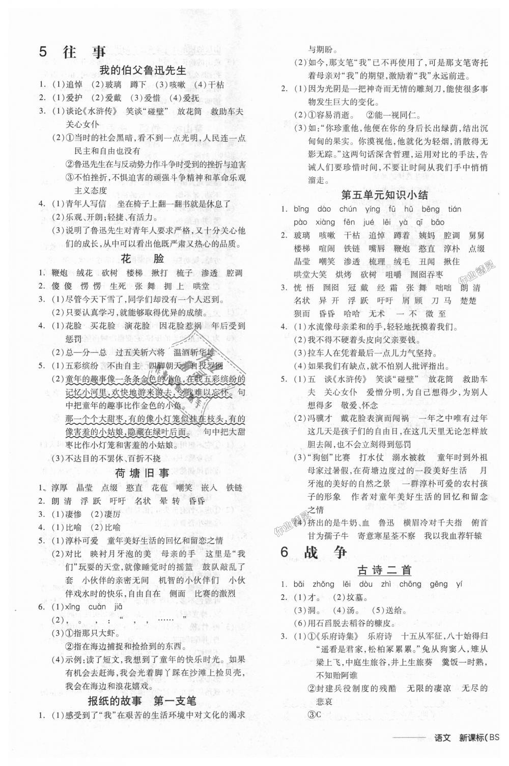 2018年全品學(xué)練考六年級(jí)語文上冊(cè)北師大版 第5頁