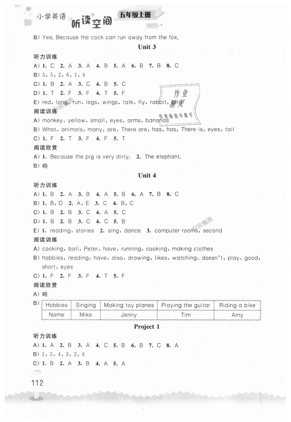 2018年小学英语听读空间五年级上册译林版 第2页 参考答案 分享练习