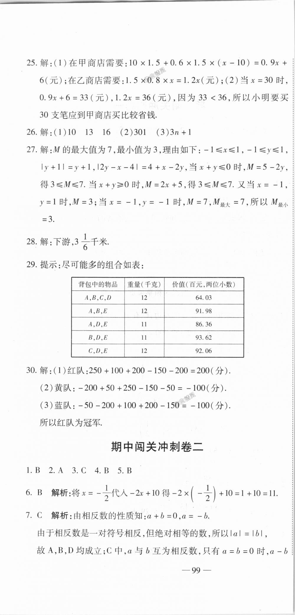 2018年全能闯关冲刺卷七年级数学上册人教版 第22页