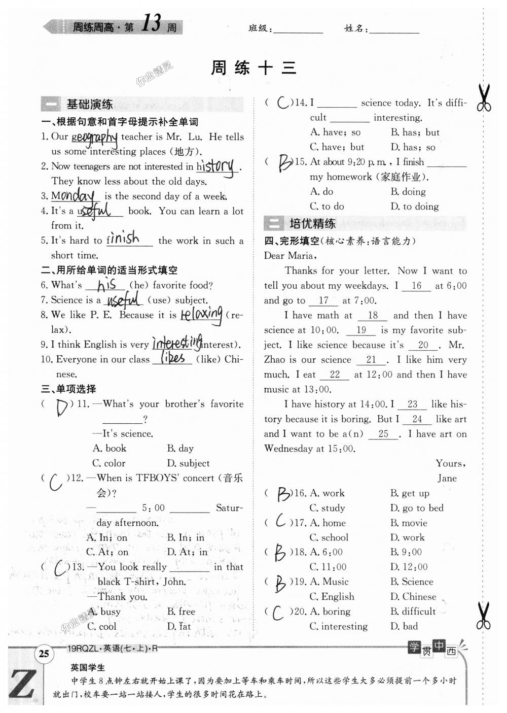 2018年日清周練限時提升卷七年級英語上冊人教版 第95頁