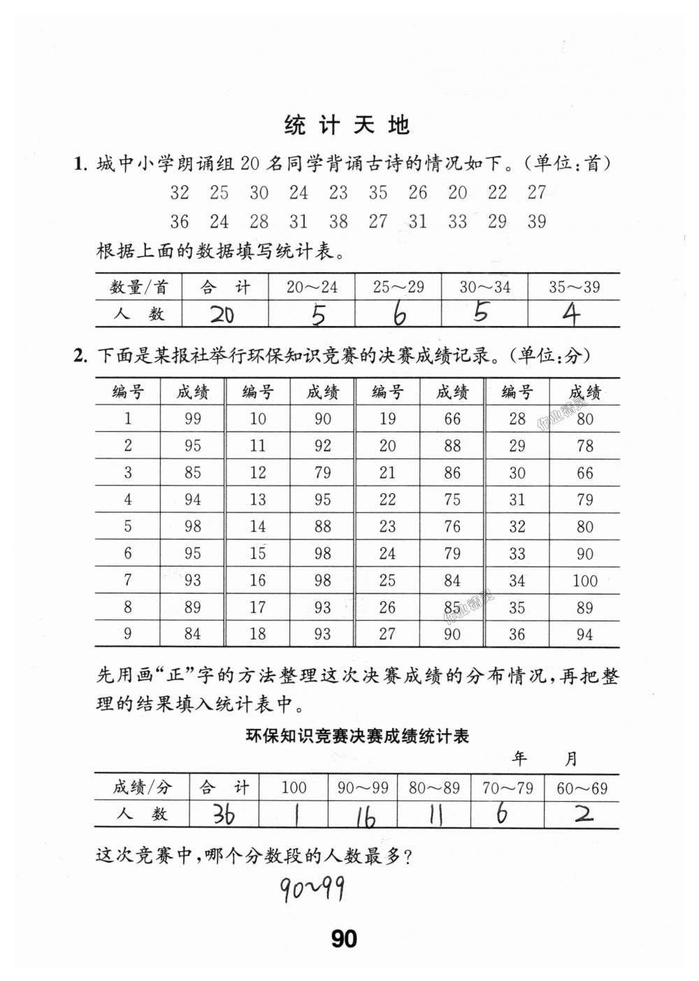 2018年数学补充习题四年级上册苏教版江苏凤凰教育出版社 第90页