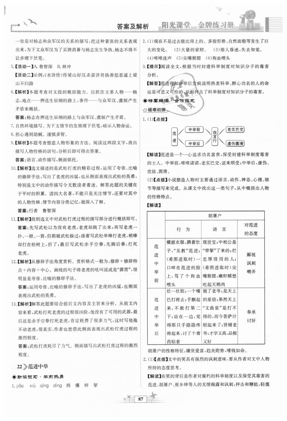 2018年阳光课堂金牌练习册九年级语文上册人教版福建专版 第19页