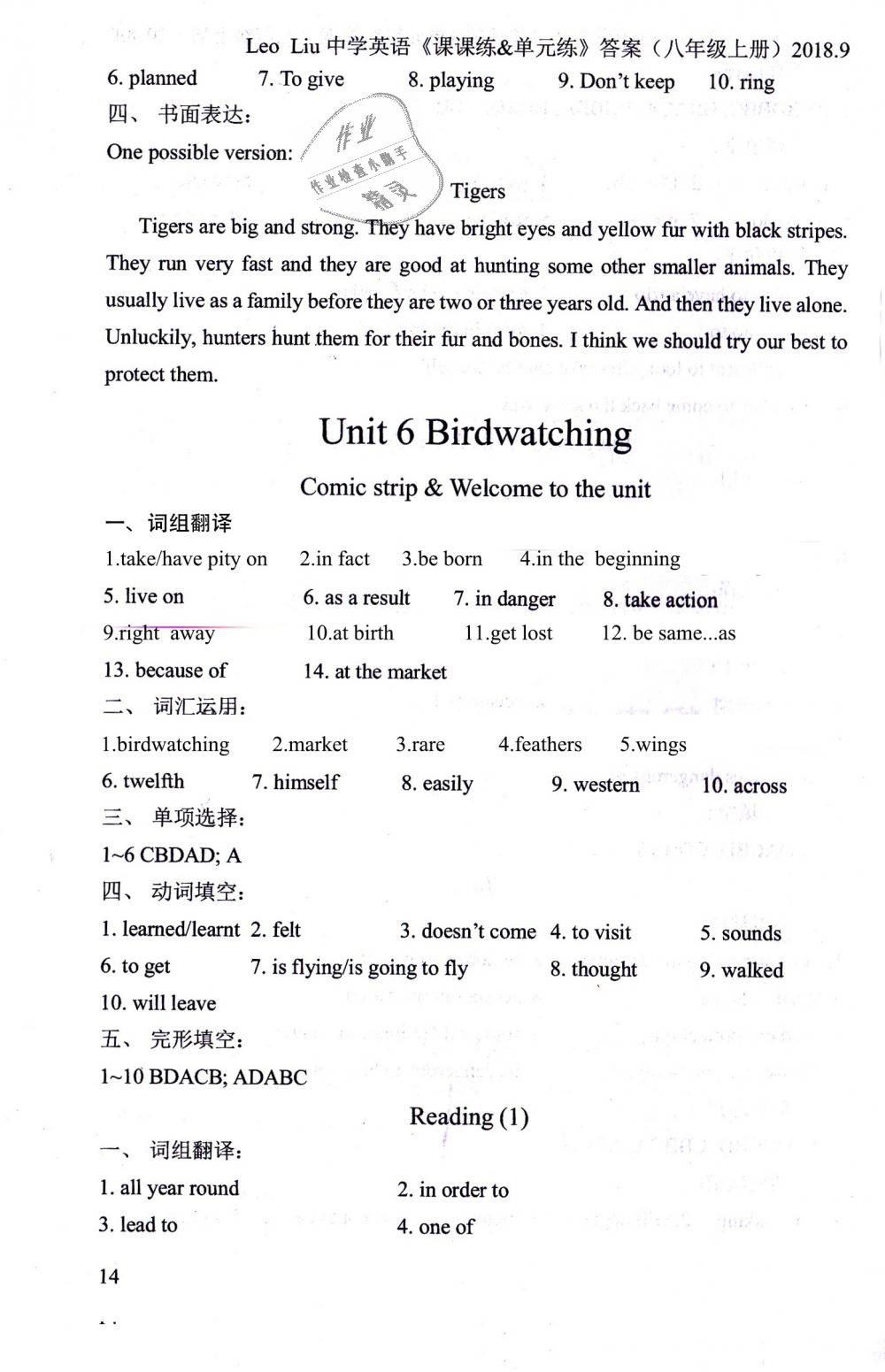 2018年LeoLiu中学英语课课练单元练八年级英语上册译林版 第14页