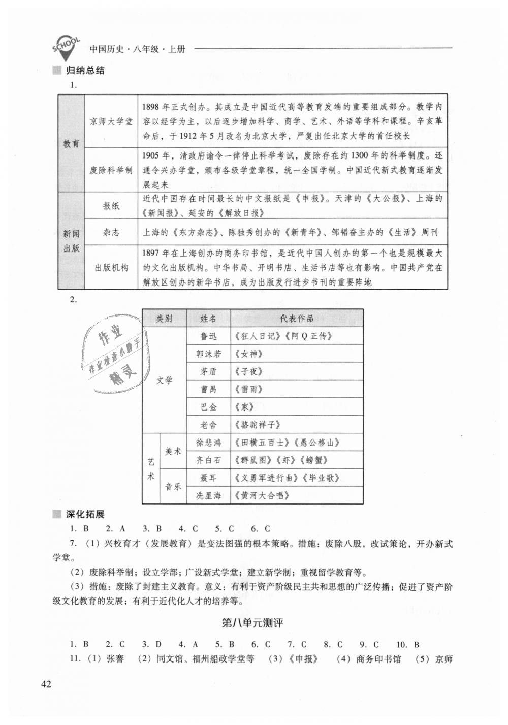 2018年新课程问题解决导学方案八年级中国历史上册人教版 第42页