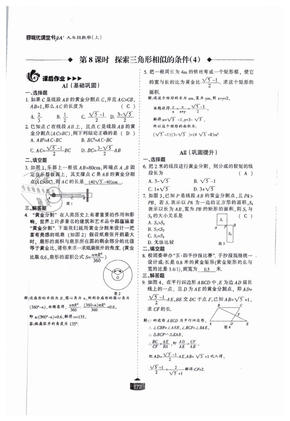 2018年蓉城课堂给力A加九年级数学全一册北师大版 第174页
