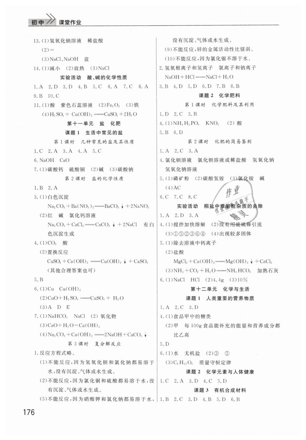 2019年长江作业本课堂作业九年级化学下册人教版 第4页