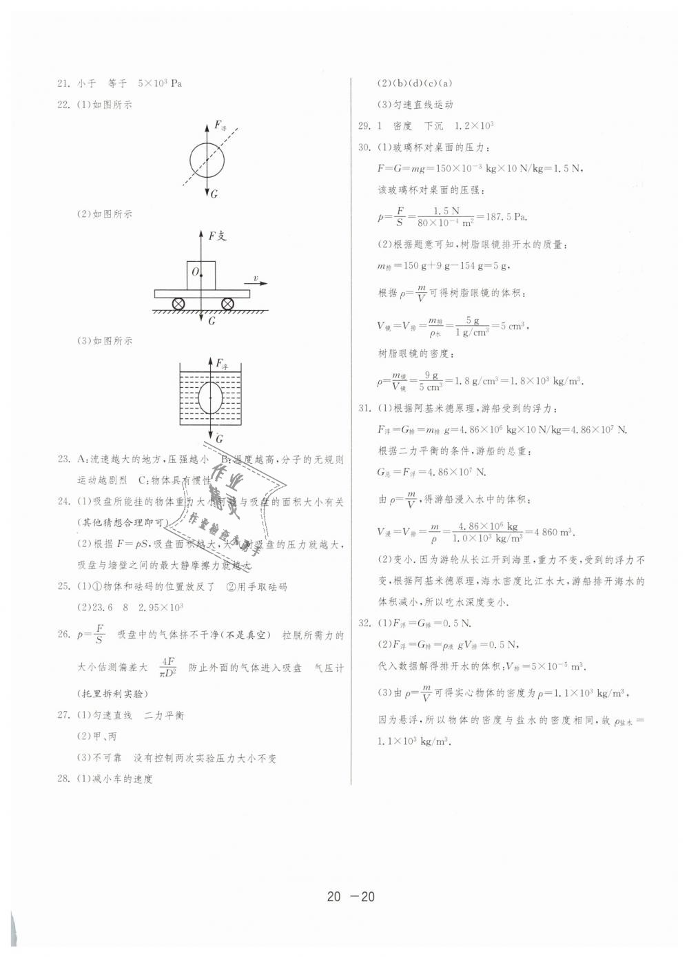 2019年1課3練單元達(dá)標(biāo)測試八年級物理下冊蘇科版 第20頁