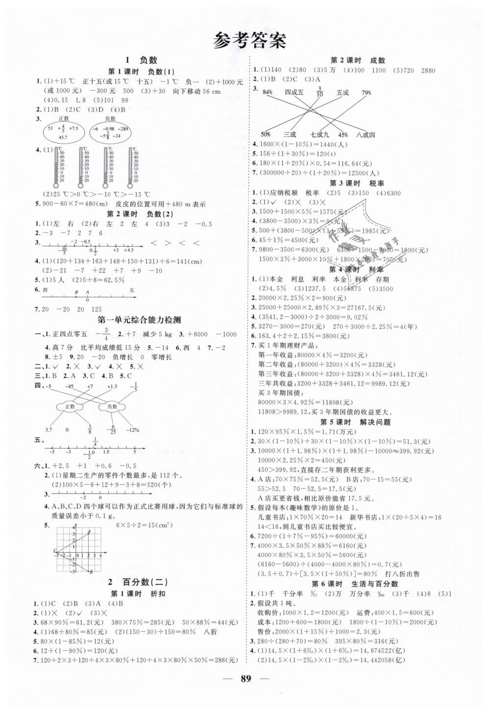 2019年阳光同学课时优化作业六年级数学下册人教版 第1页