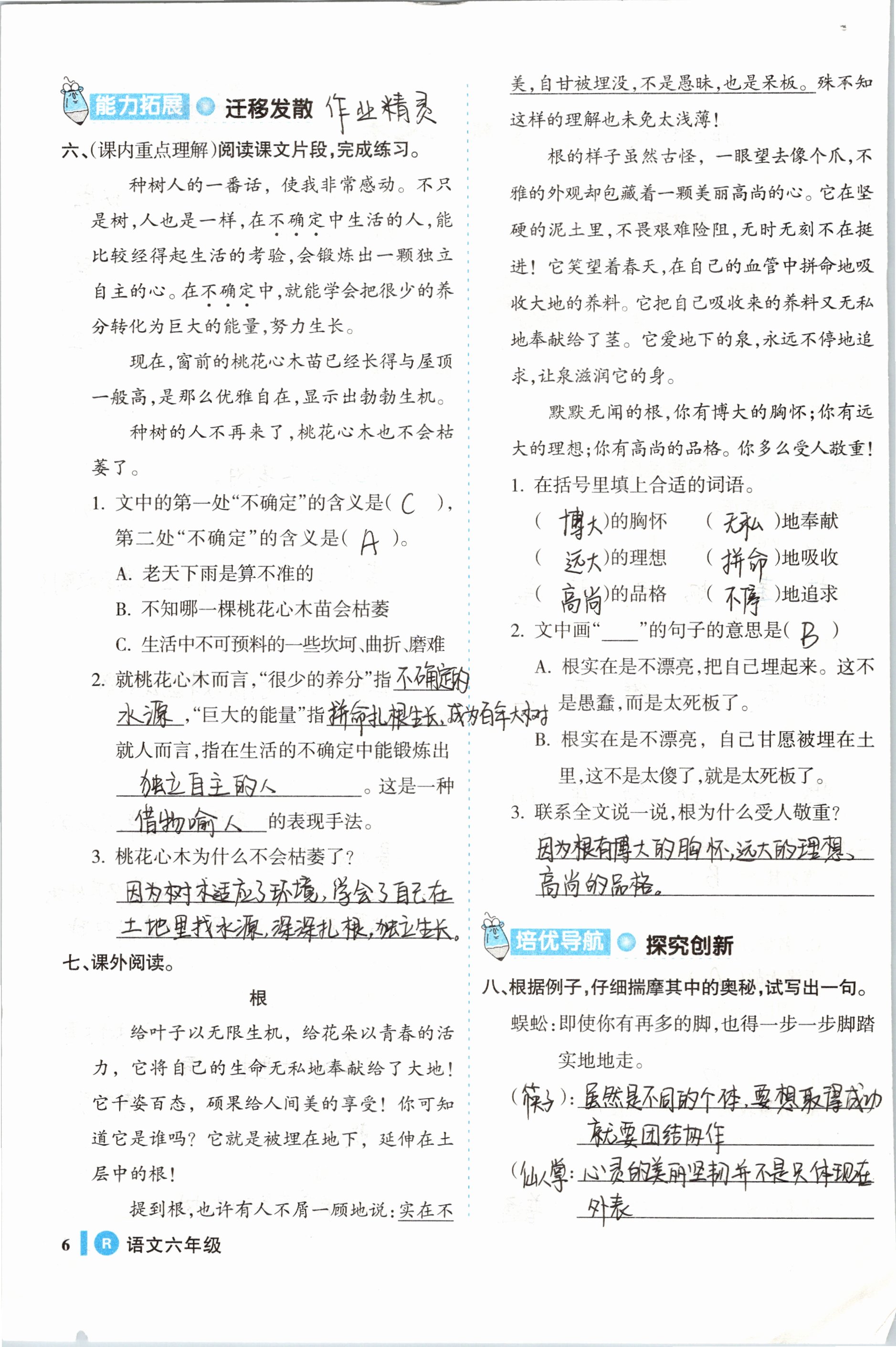 2019年名師三導學練考六年級語文下冊人教版 參考答案第6頁