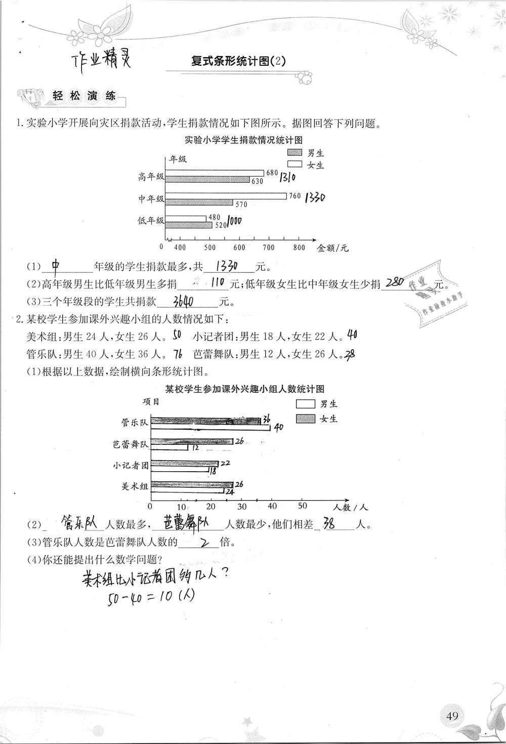 2019年小學生學習指導叢書四年級數(shù)學下冊人教版 參考答案第49頁