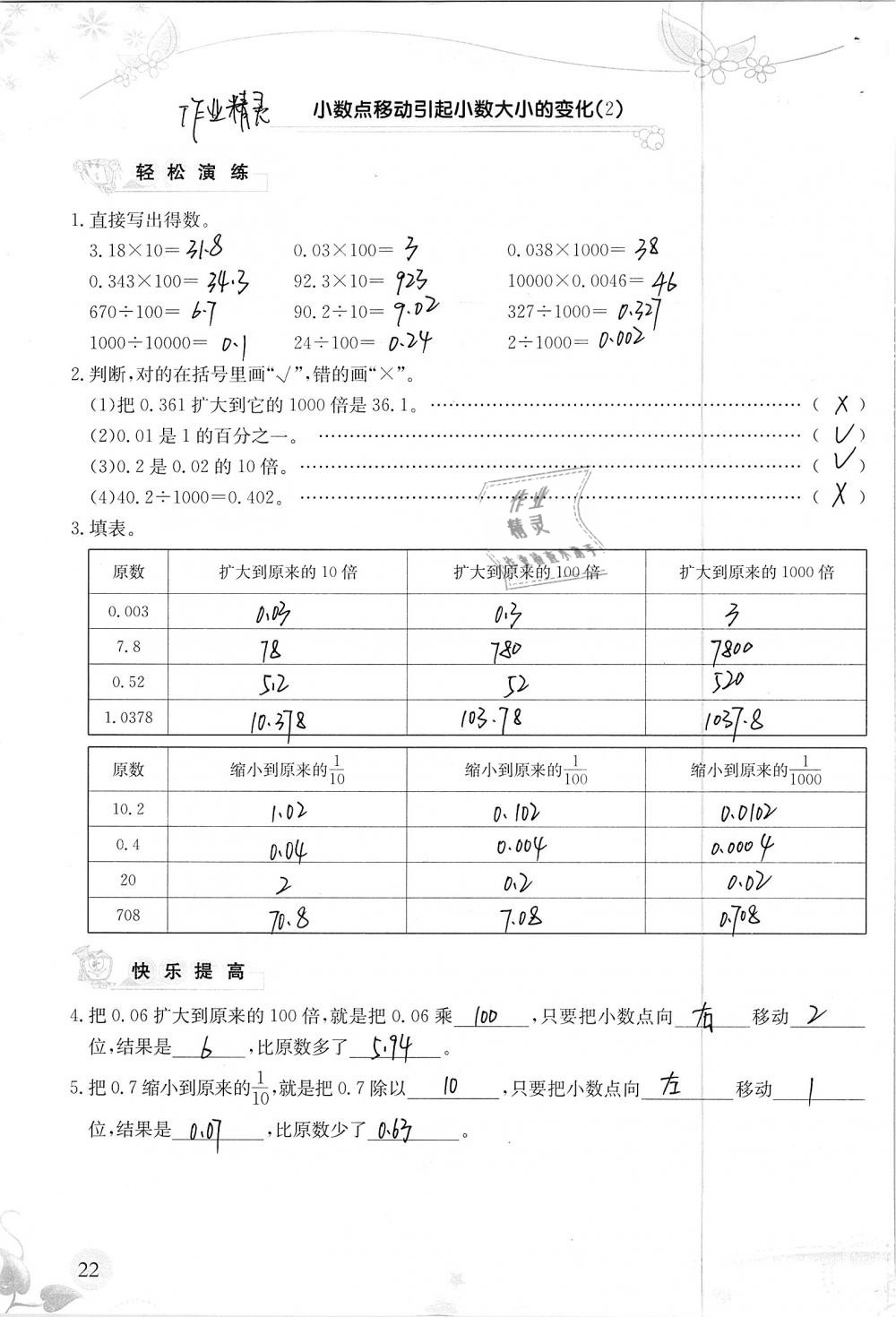 2019年小學(xué)生學(xué)習(xí)指導(dǎo)叢書四年級數(shù)學(xué)下冊人教版 參考答案第22頁