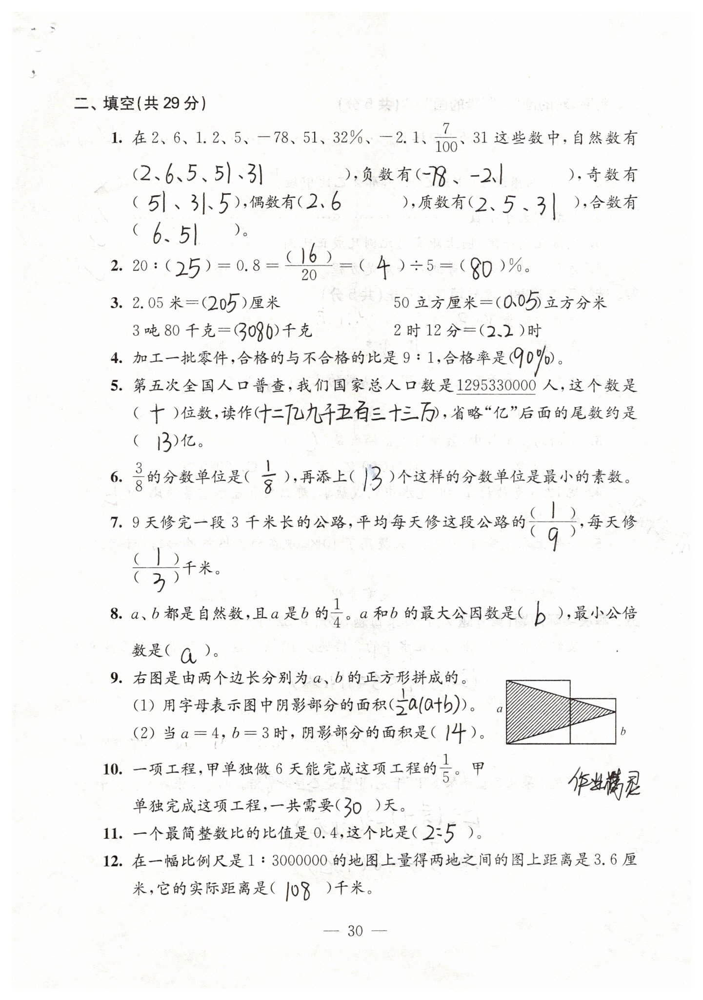 2019年强化拓展卷小学数学六年级下册苏教版 第30页