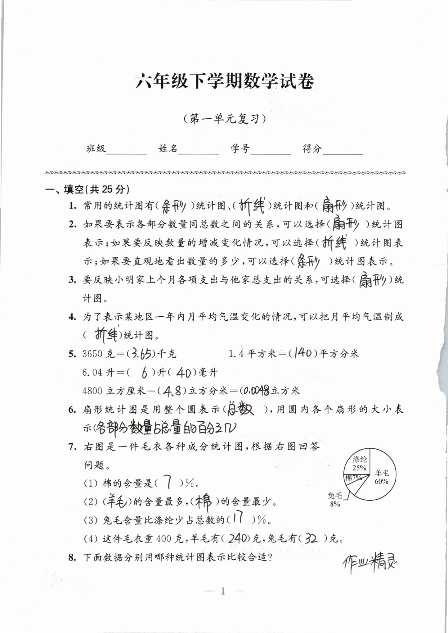 2019年强化拓展卷小学数学六年级下册苏教版 第1页