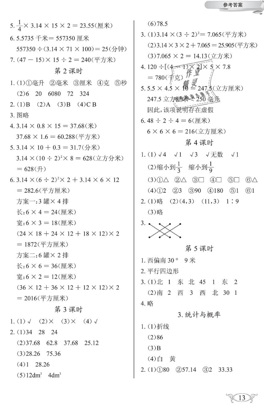 2019年長江作業(yè)本同步練習(xí)冊(cè)六年級(jí)數(shù)學(xué)下冊(cè)人教版 第13頁