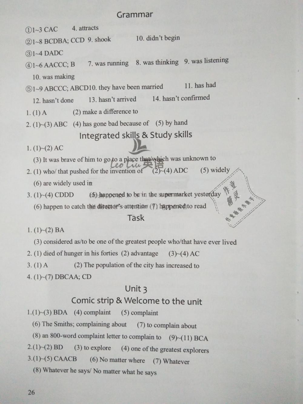 2019年LeoLiu中学英语课课练单元练课本梳理九年级下册译林版 第26页