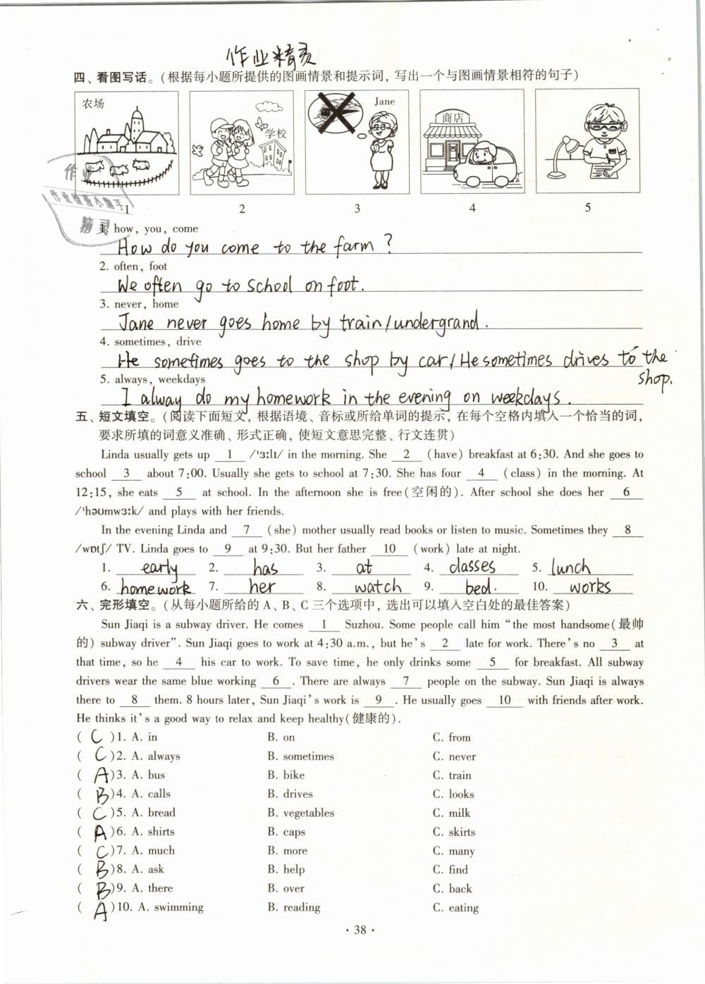 2019年初中英語同步練習(xí)加過關(guān)測(cè)試七年級(jí)下冊(cè) 參考答案第38頁