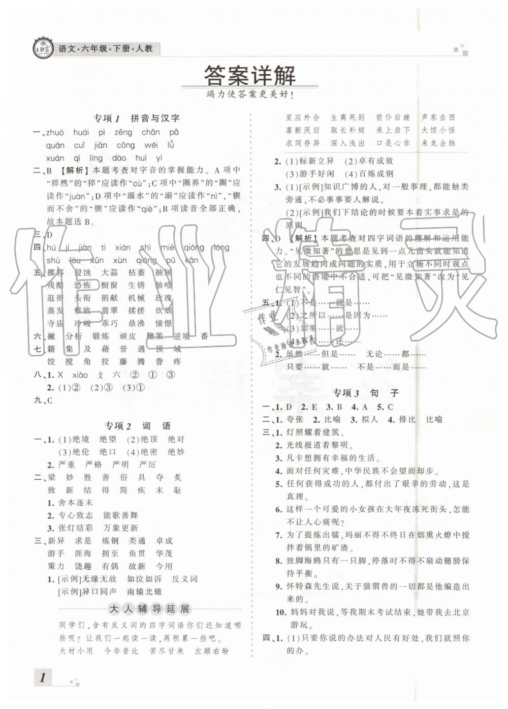 2019年王朝霞各地期末试卷精选六年级语文下册人教版临沂专版