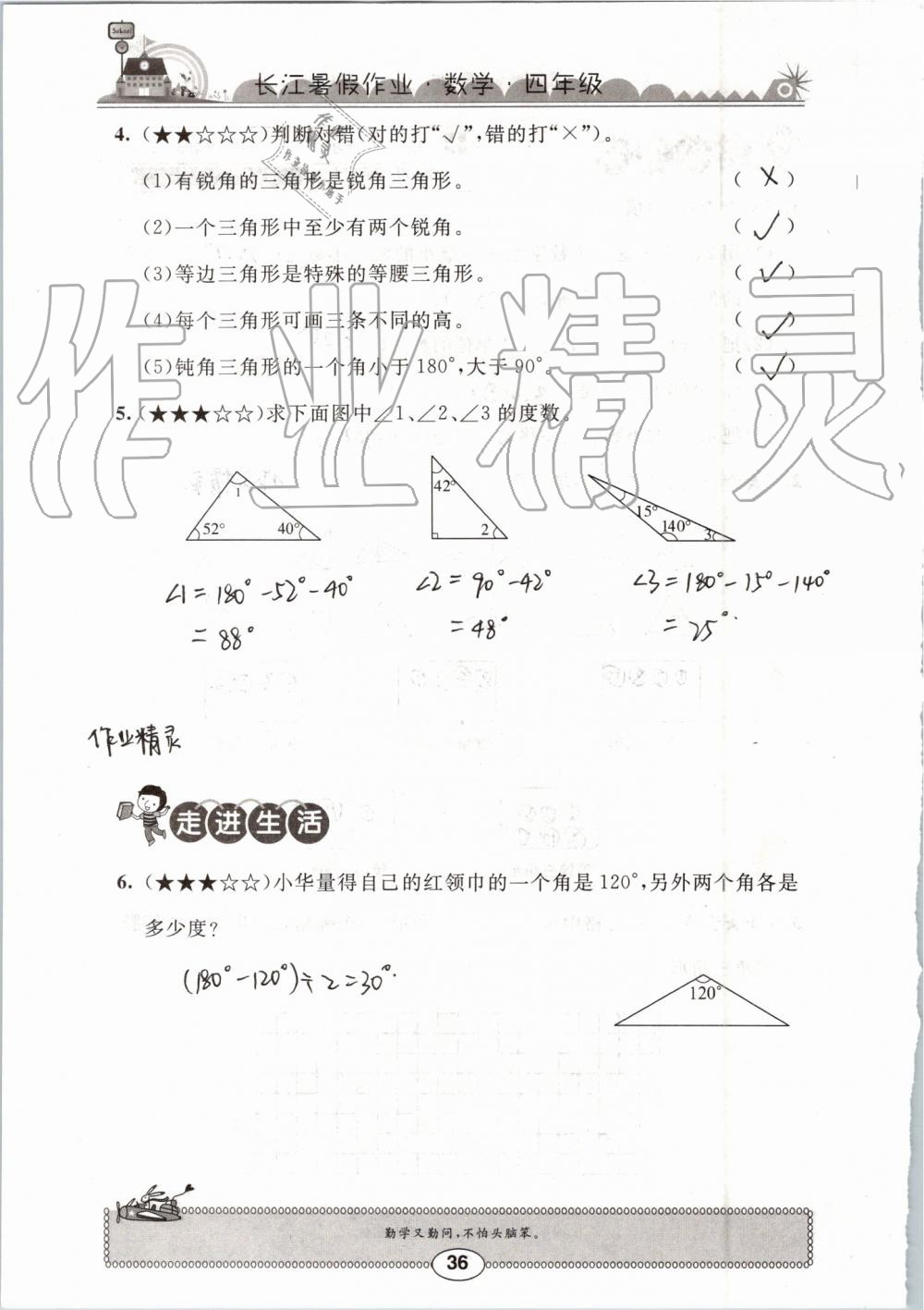 2019年长江暑假作业四年级数学崇文书局 第36页