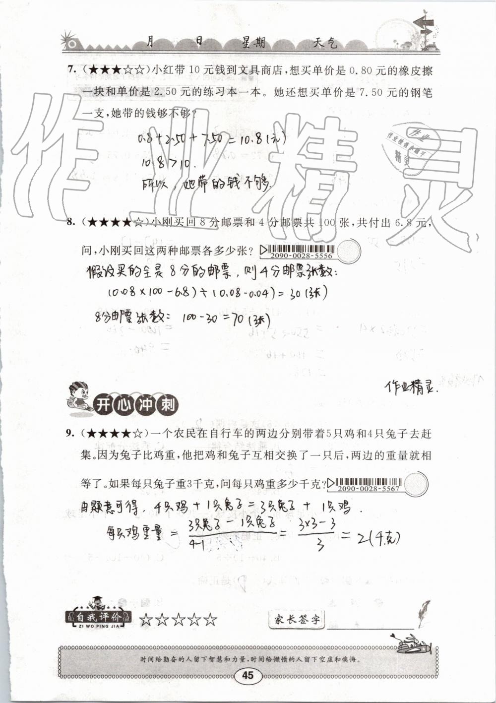 2019年长江暑假作业四年级数学崇文书局 第45页