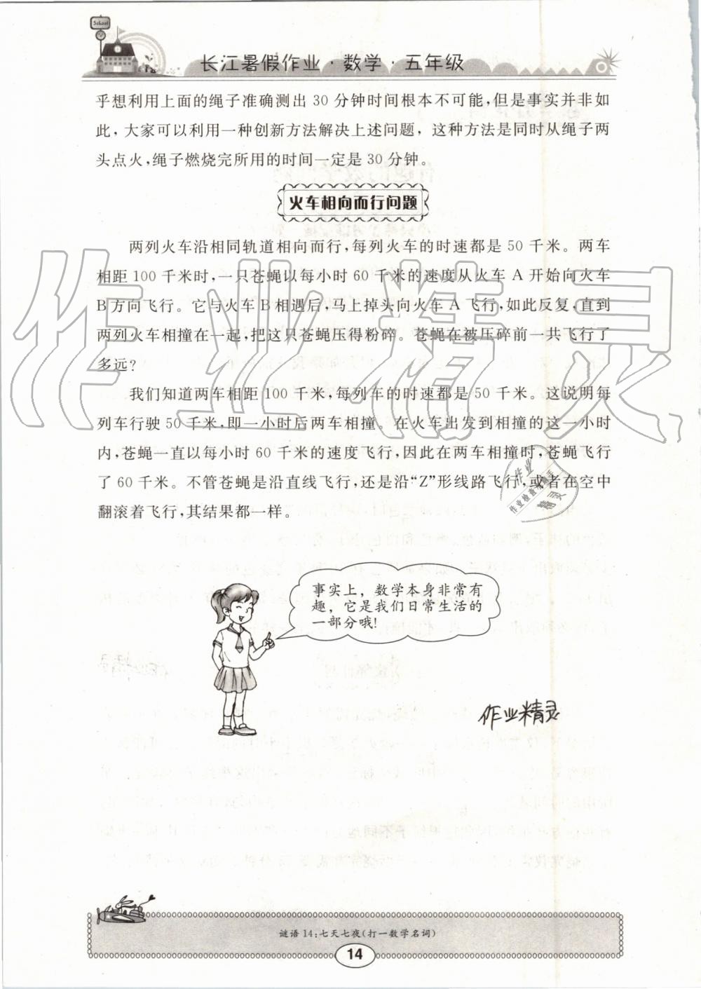 2019年长江暑假作业五年级数学崇文书局 第14页