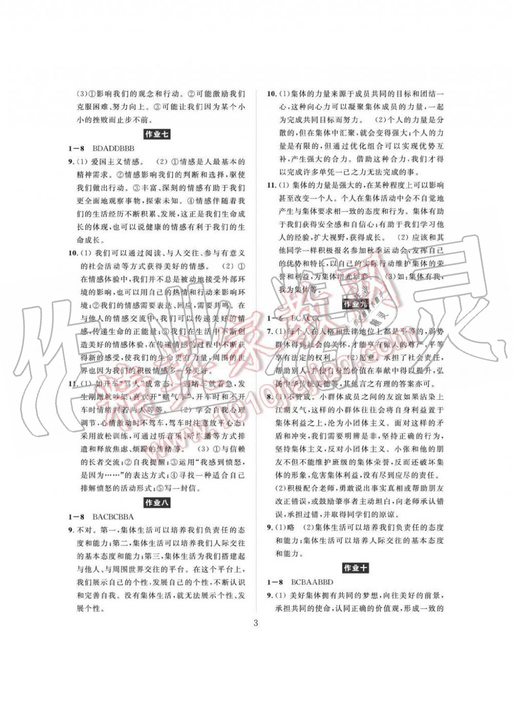 2019年长江暑假作业七年级道德与法治崇文书局 第3页