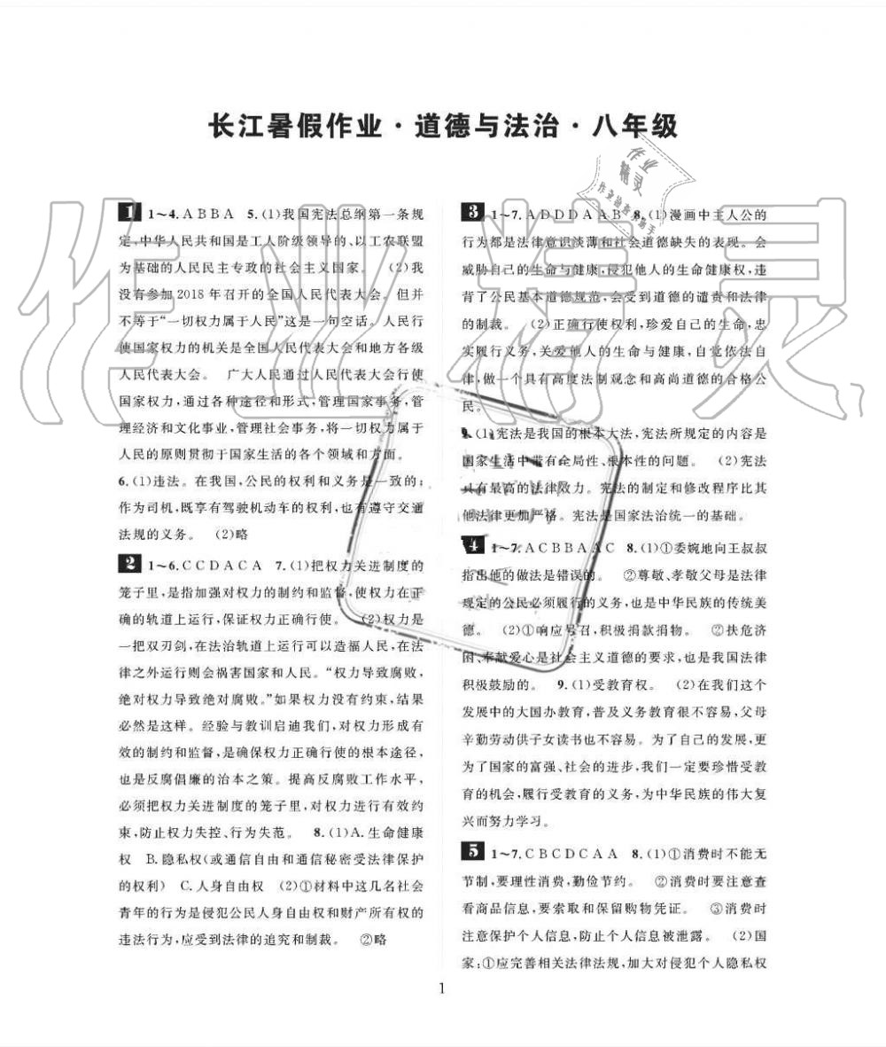 2019年长江暑假作业八年级道德与法治崇文书局 第1页