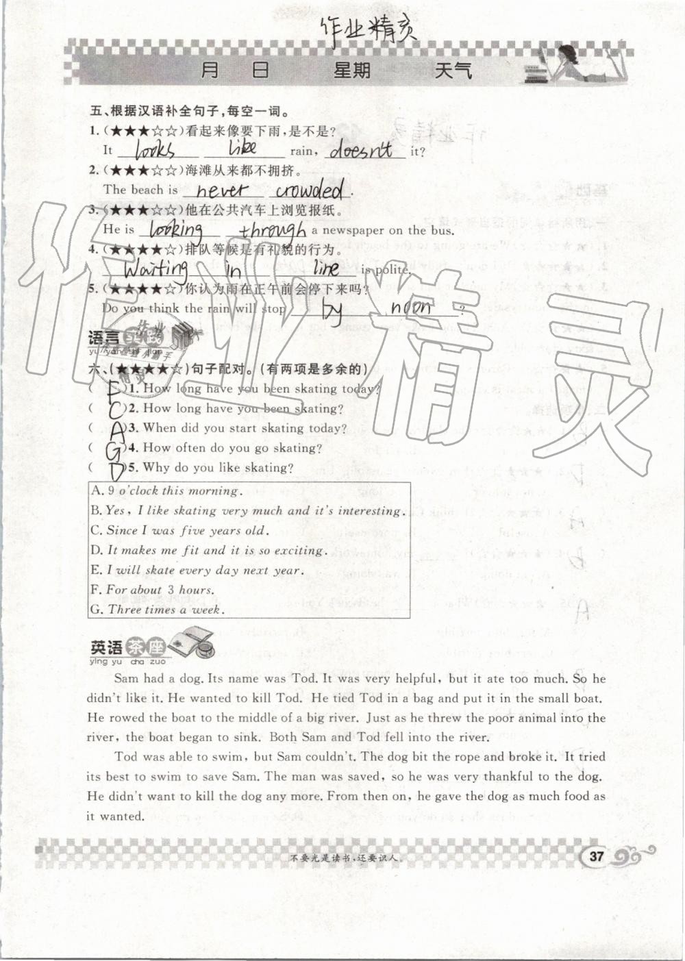 2019年长江暑假作业八年级英语崇文书局 第37页