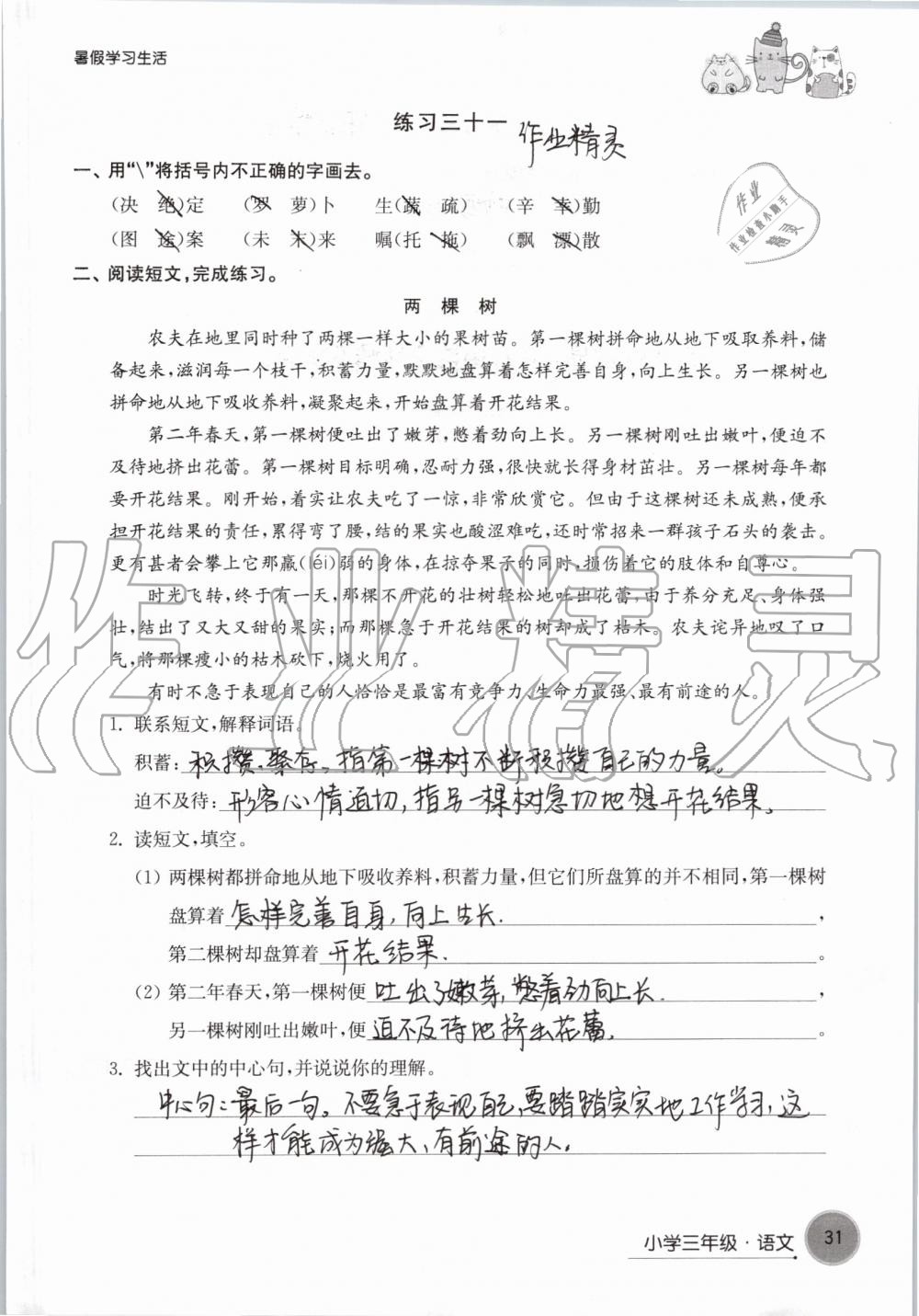 2019年暑假学习生活小学三年级译林出版社 第31页