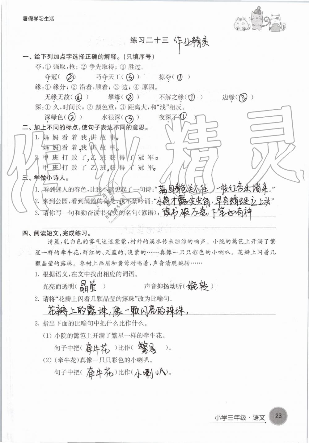 2019年暑假學習生活小學三年級譯林出版社 第23頁