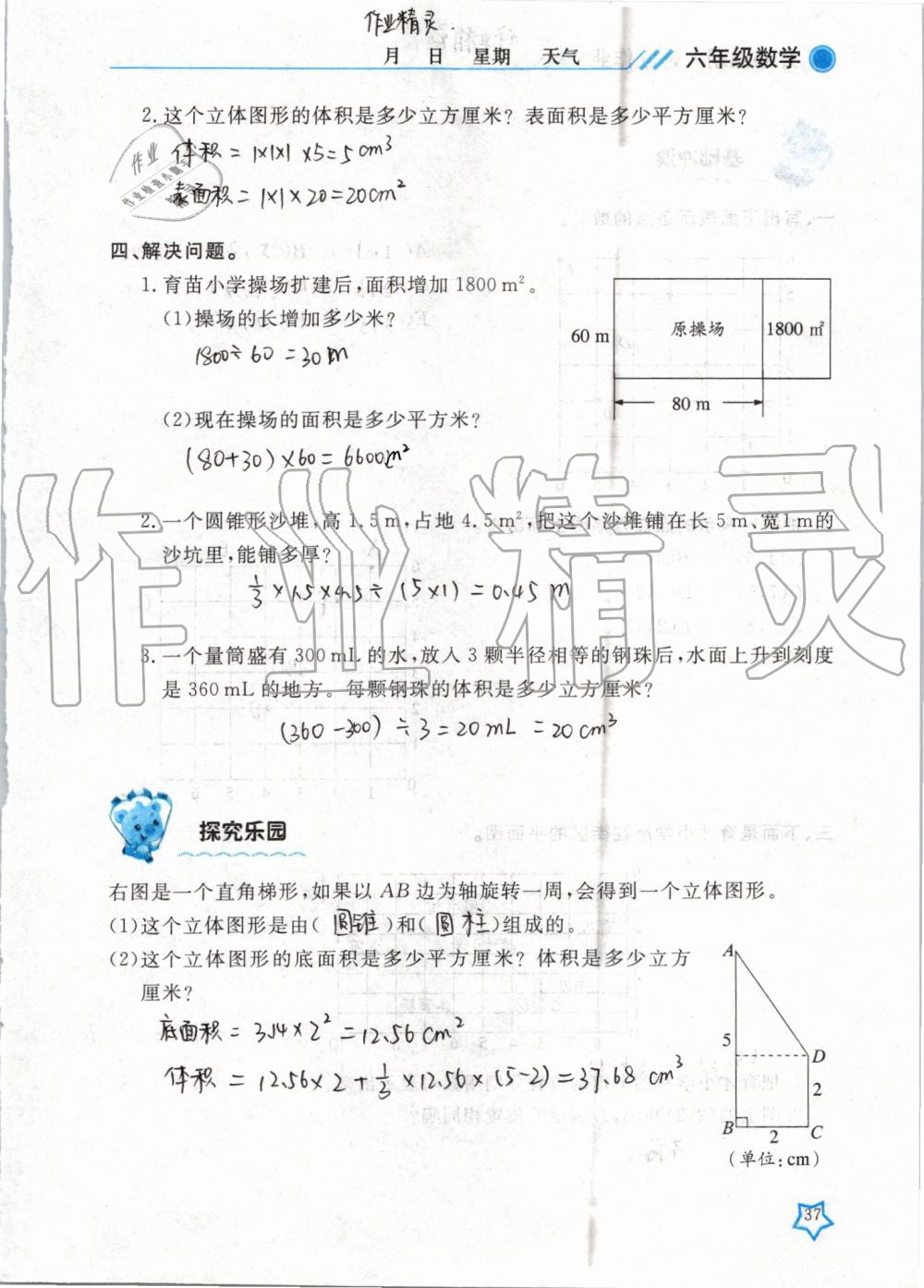 2019年開(kāi)心假期暑假作業(yè)六年級(jí)數(shù)學(xué)武漢出版社 第37頁(yè)