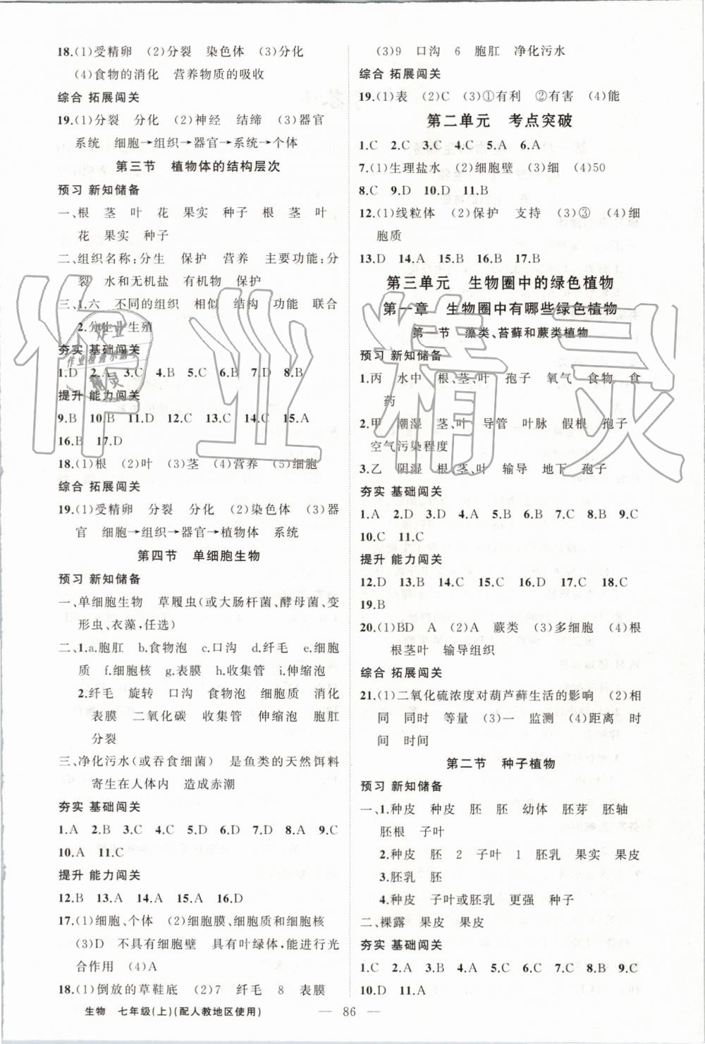 2019年黄冈100分闯关七年级生物上册人教版 第4页