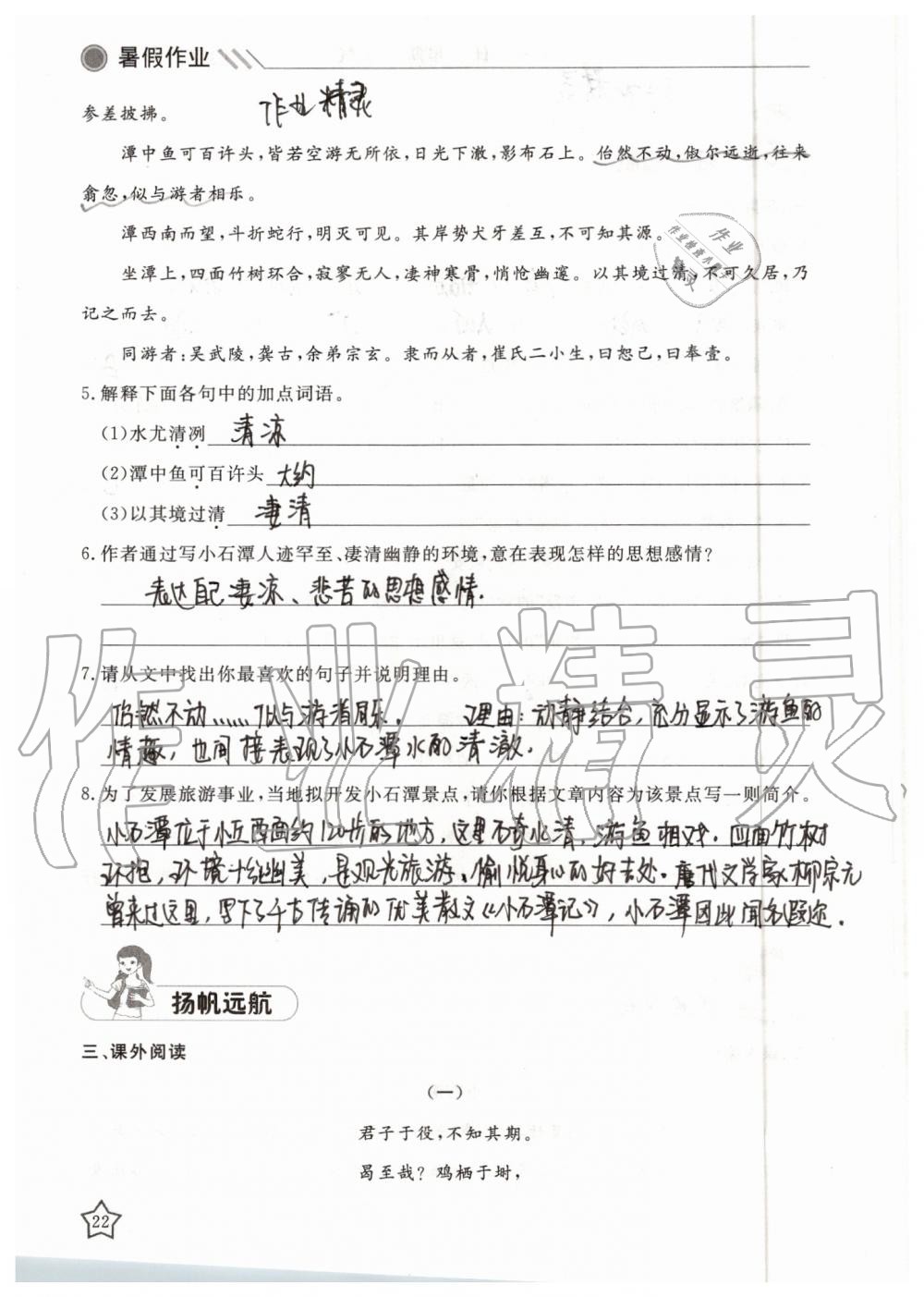 2019年湘岳假期暑假作业八年级语文人教版 第22页