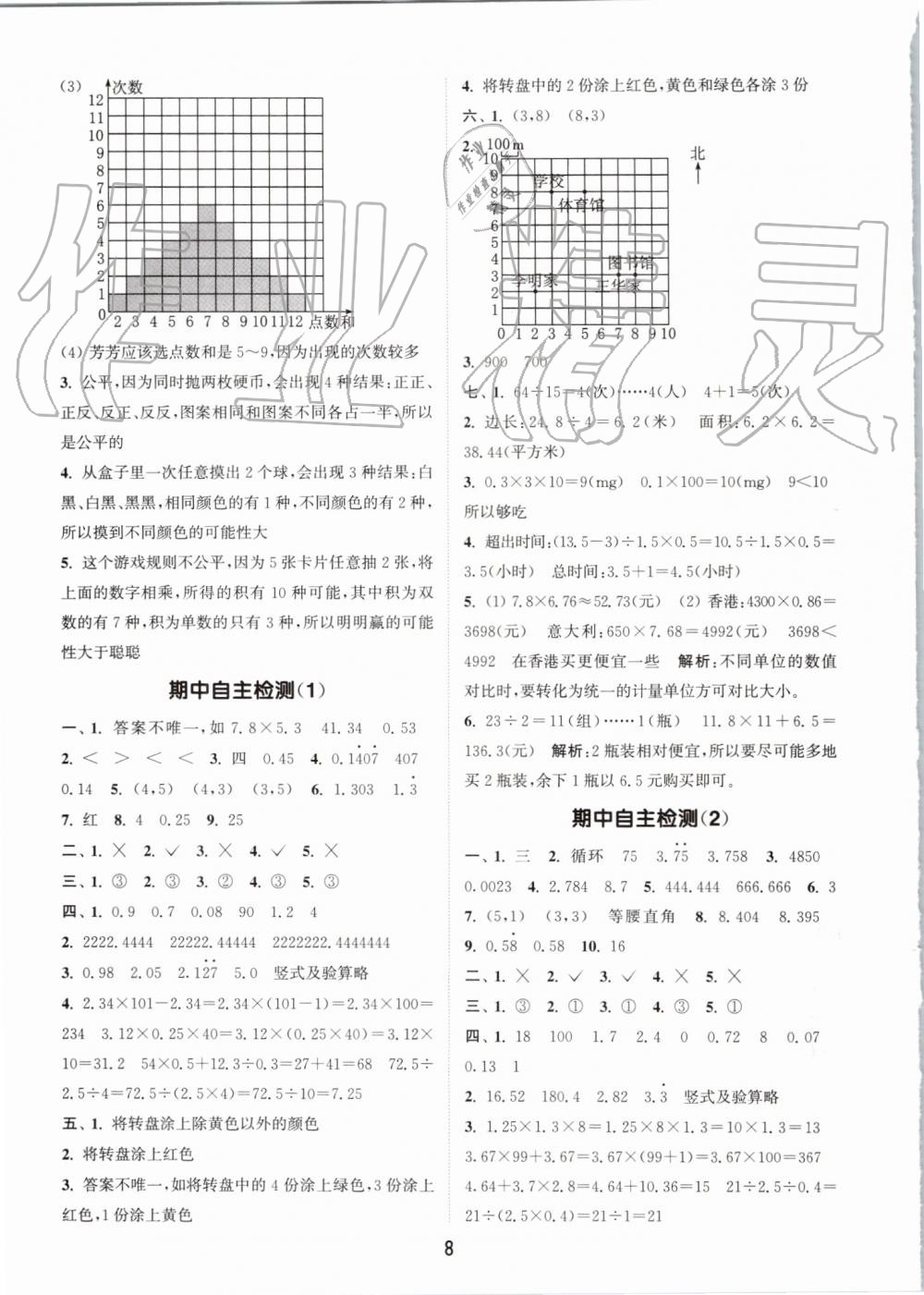 2019年通城學(xué)典課時(shí)作業(yè)本五年級數(shù)學(xué)上冊人教版 參考答案第8頁