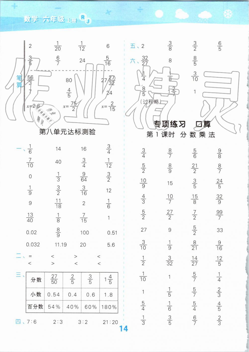 2019年小學(xué)口算大通關(guān)六年級(jí)數(shù)學(xué)上冊(cè)人教版 第14頁(yè)