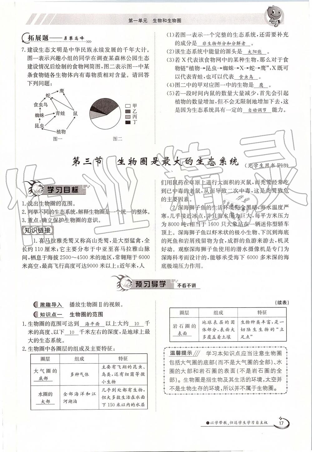 2019年金太陽(yáng)導(dǎo)學(xué)案七年級(jí)生物上冊(cè)人教版 第17頁(yè)