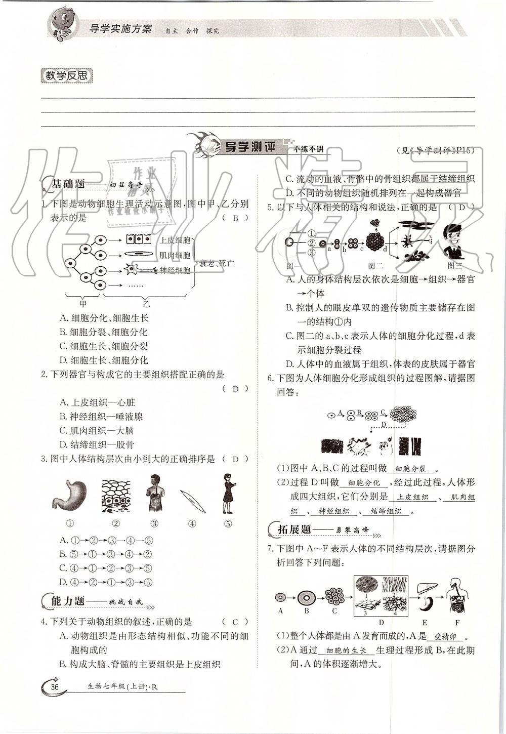 2019年金太陽(yáng)導(dǎo)學(xué)案七年級(jí)生物上冊(cè)人教版 第36頁(yè)