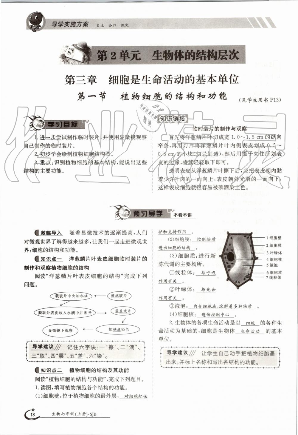 2019年金太陽導學案七年級生物上冊蘇教版 第18頁