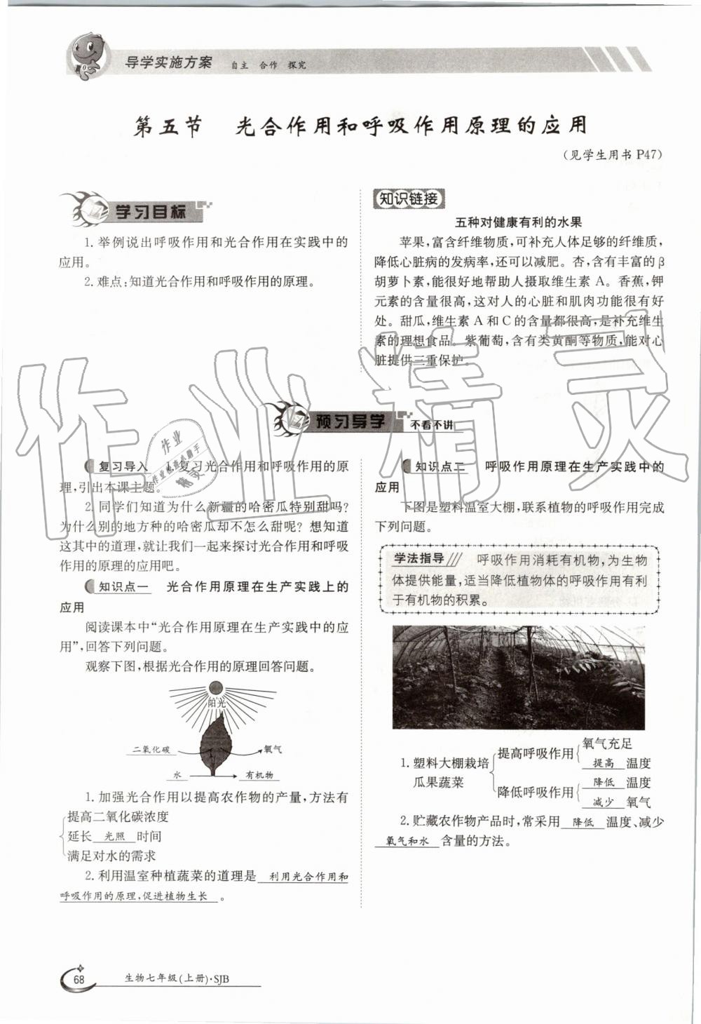 2019年金太陽導(dǎo)學(xué)案七年級(jí)生物上冊蘇教版 第68頁