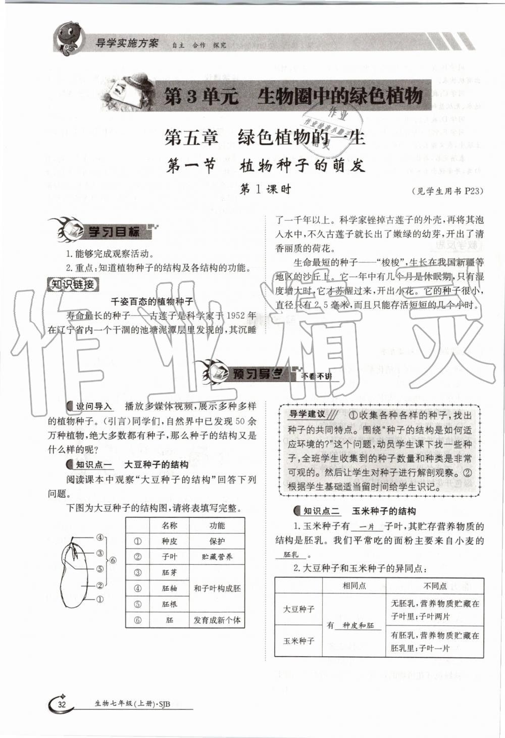 2019年金太陽導(dǎo)學(xué)案七年級(jí)生物上冊(cè)蘇教版 第32頁