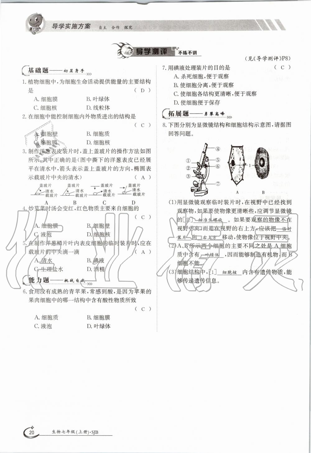 2019年金太陽導學案七年級生物上冊蘇教版 第20頁