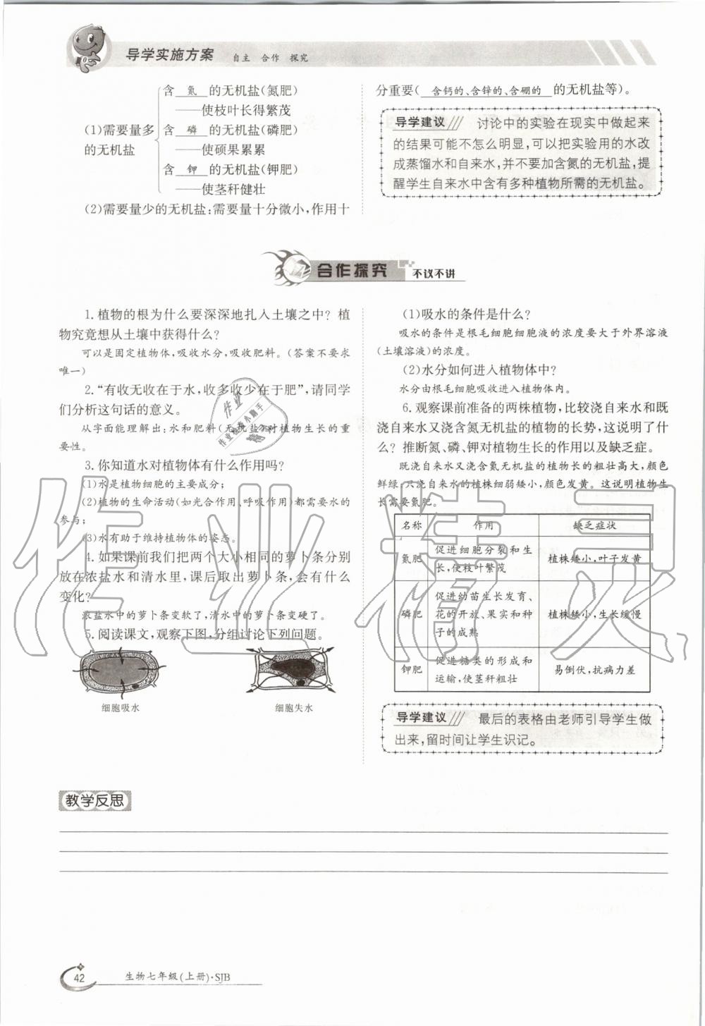 2019年金太陽導學案七年級生物上冊蘇教版 第42頁