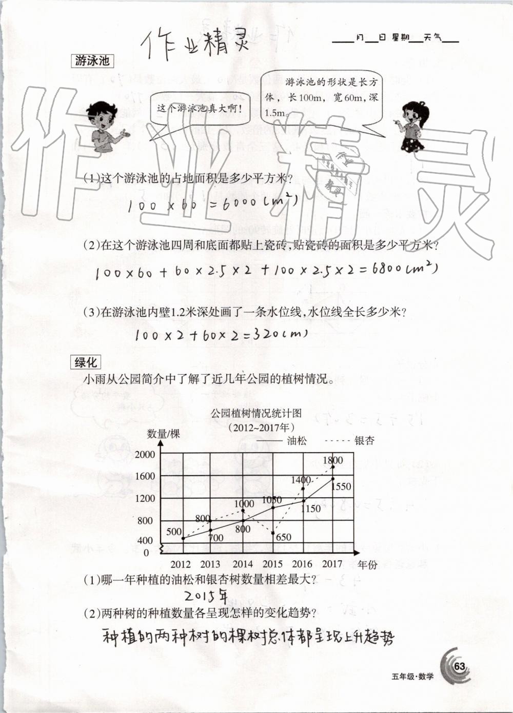 2019年快乐暑假五年级语文数学人教版甘肃少年儿童出版社 第63页