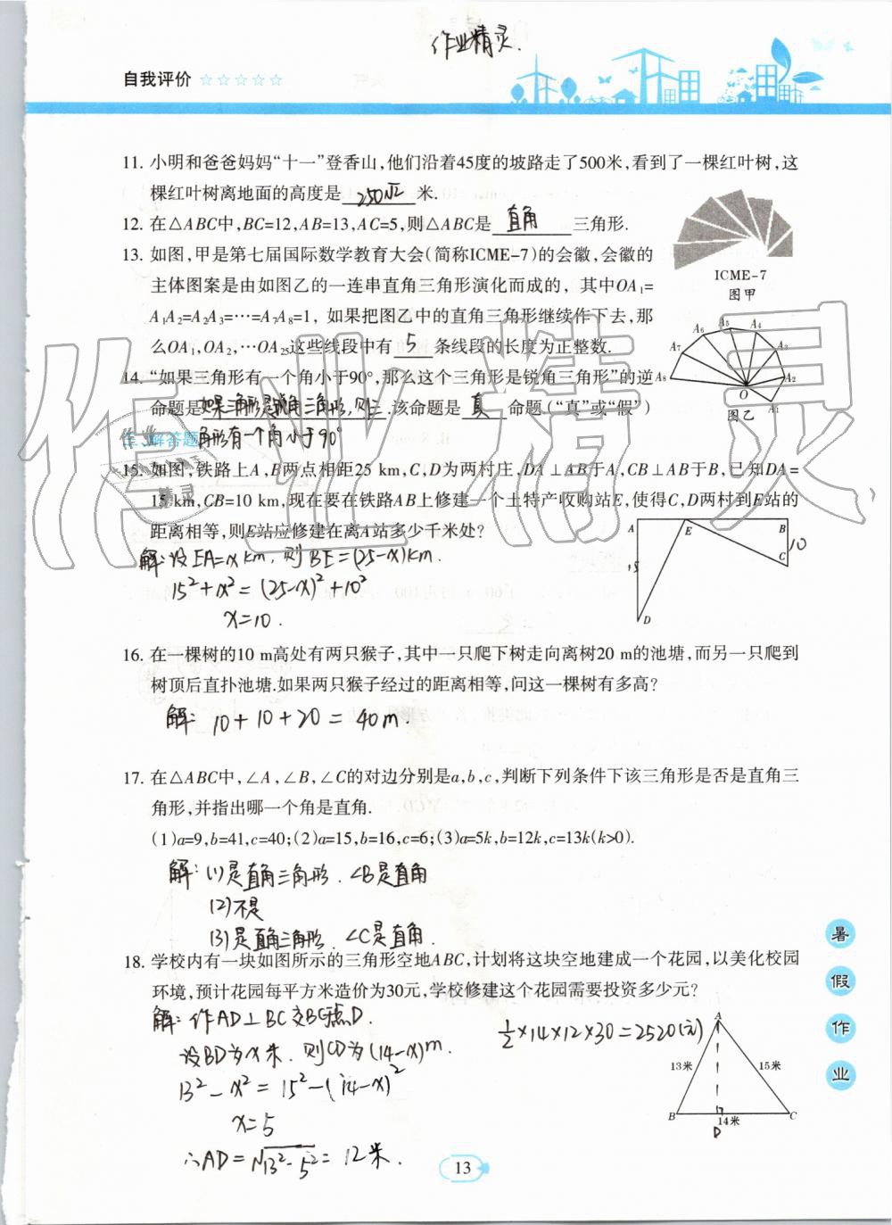 2019年高效课堂暑假作业八年级数学新疆青少年出版社 第12页