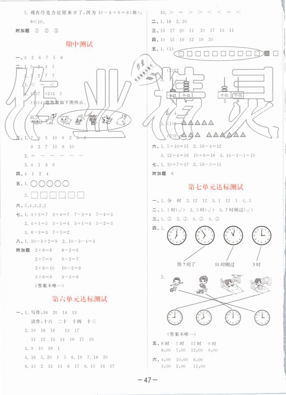 2019年53天天練小學(xué)數(shù)學(xué)一年級(jí)上冊(cè)人教版 第35頁(yè)