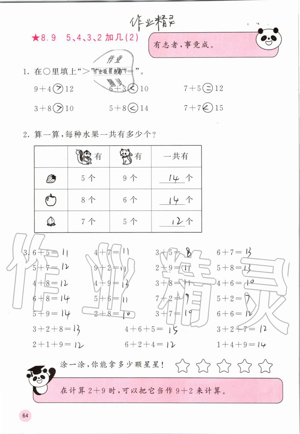 2019年快樂口算一年級數(shù)學(xué)上冊人教版A版 第64頁